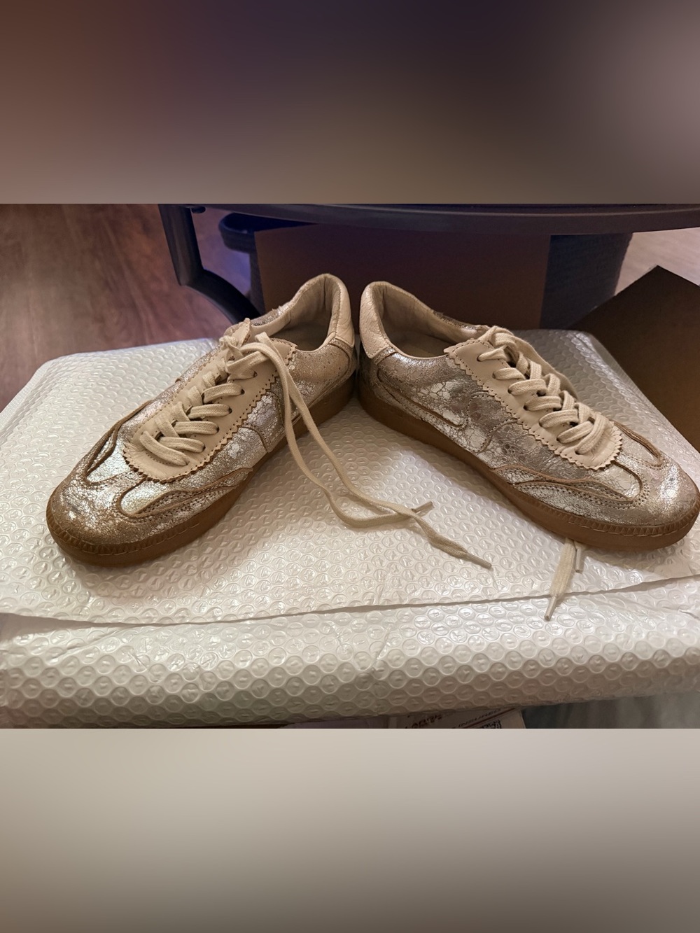 Dolce Vita Metallic Gold Low-Top Sneaker with Cream Accents - Picture 5 of 7